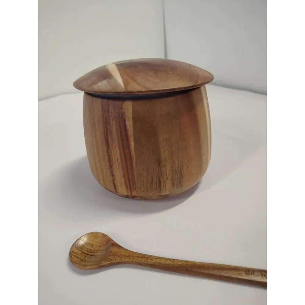 RYZE Mushroom Coffee Wooden Storage Container w/ Stir Stick NEW Acacia Wood